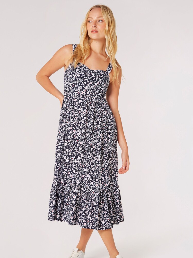 Apricot Blue Floral Silhouette Midi Dress - Image 1 of 5 Apricot Blue Floral Silhouette Midi Dress - Image 1 of 5
