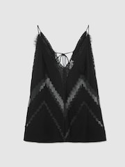 Reiss Black Sisley Lace-Trim Mesh-Detail Cami Top - Image 2 of 8
