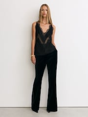 Reiss Black Sisley Lace-Trim Mesh-Detail Cami Top - Image 3 of 8