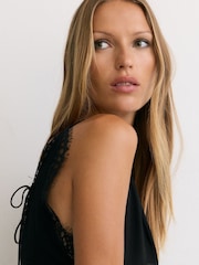 Reiss Black Sisley Lace-Trim Mesh-Detail Cami Top - Image 5 of 8
