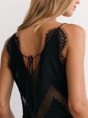 Reiss Black Sisley Lace-Trim Mesh-Detail Cami Top - Image 6 of 8