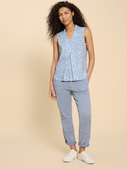 White Stuff Blue Celia Jersey Mix Blouse - Image 2 of 7