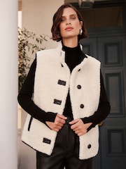 Love & Roses Cream Borg And Faux Leather Trim Gilet - Image 1 of 4