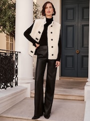 Love & Roses Cream Borg And Faux Leather Trim Gilet - Image 3 of 4