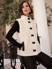 Love & Roses Cream Borg And Faux Leather Trim Gilet - Image 4 of 4