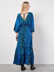 Apricot Blue Floral Satin Kimono Maxi Dress - Image 5 of 5