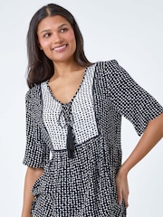 Roman Black Geometric Print Tassel Tie Smock Top - Image 1 of 5