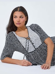 Roman Black Geometric Print Tassel Tie Smock Top - Image 2 of 5