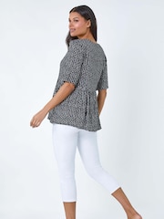 Roman Black Geometric Print Tassel Tie Smock Top - Image 4 of 5