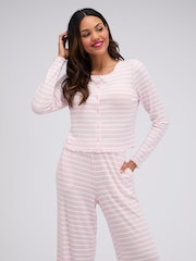 Boux Avenue Pink Striped Pointelle Long Pyjamas Set - Image 4 of 5