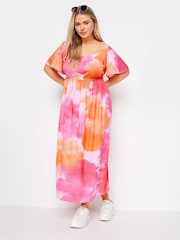 Yours Curve Pink Limited Short Sleeve Bow Back Midaxi Dress - Image 1 of 6