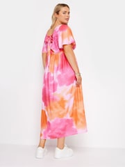 Yours Curve Pink Limited Short Sleeve Bow Back Midaxi Dress - Image 3 of 6