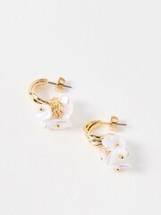 Oliver Bonas White Pearl Cluster Coralie Hoop Drop Earrings - Image 3 of 7