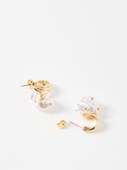 Oliver Bonas White Pearl Cluster Coralie Hoop Drop Earrings - Image 4 of 7