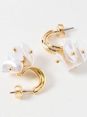 Oliver Bonas White Pearl Cluster Coralie Hoop Drop Earrings - Image 5 of 7
