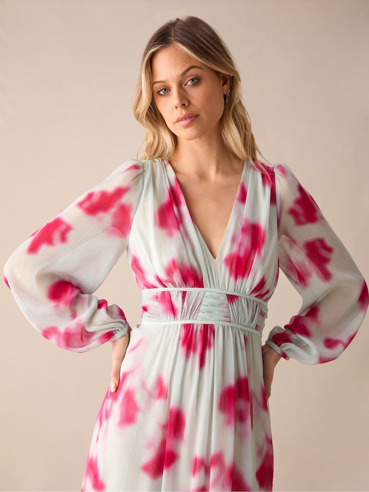 Ro&Zo White Petite Stephanie Blurred Floral Midaxi Dress - Image 1 of 4