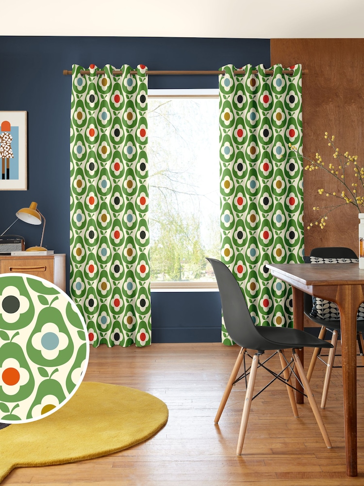 Orla Kiely Green Multi Pear Made to Measure 100% Cotton Curtains - Image 1 of 8
