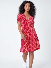 Roman Red Ditsy Wrap Stretch Dress - Image 1 of 5