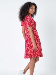 Roman Red Ditsy Wrap Stretch Dress - Image 3 of 5