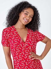 Roman Red Ditsy Wrap Stretch Dress - Image 4 of 5