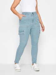 Yours Curve Blue Cargo AVA Jeans - Image 1 of 5