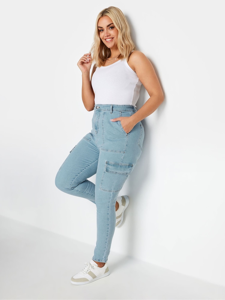 Yours Curve Blue Cargo AVA Jeans - Image 2 of 5