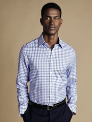 Charles Tyrwhitt Blue Slim Fit Non Iron Twill Grid Check 100% Cotton Shirt - Image 1 of 9