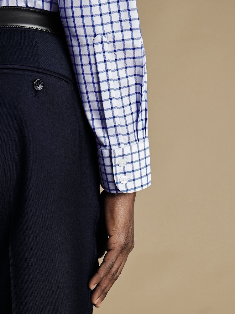 Charles Tyrwhitt Blue Slim Fit Non Iron Twill Grid Check 100% Cotton Shirt - Image 2 of 9