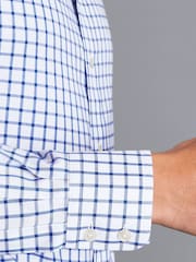 Charles Tyrwhitt Blue Slim Fit Non Iron Twill Grid Check 100% Cotton Shirt - Image 4 of 9