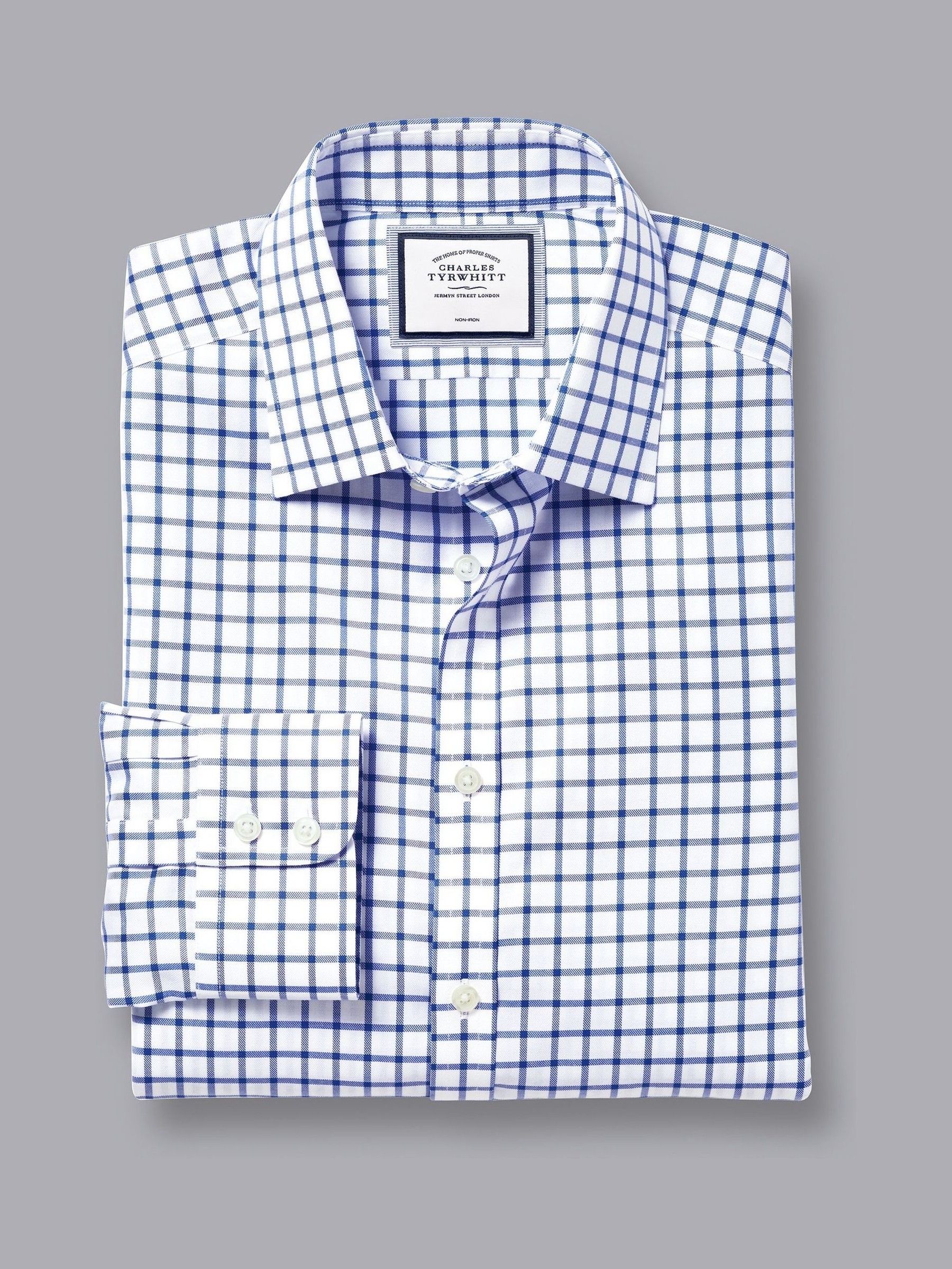 Buy Charles Tyrwhitt Blue Slim Fit Non Iron Twill Grid Check