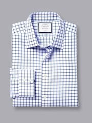Charles Tyrwhitt Blue Slim Fit Non Iron Twill Grid Check 100% Cotton Shirt - Image 7 of 9