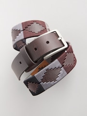 Brown Geometric Stitch Detail Leather Belt - Image 2 of 2