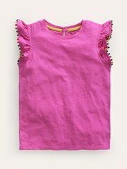 Boden Pink 100% Cotton Pom Trim T-Shirt - Image 1 of 3
