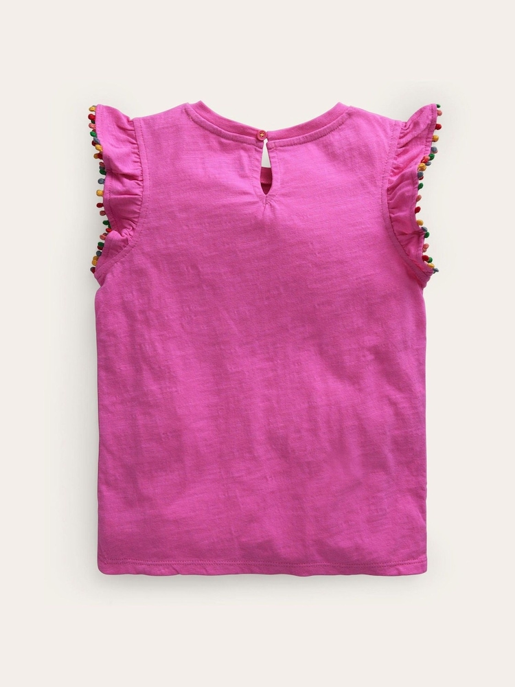 Boden Pink 100% Cotton Pom Trim T-Shirt - Image 2 of 3