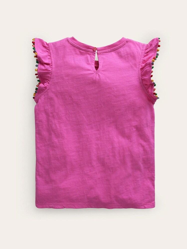 Boden Pink 100% Cotton Pom Trim T-Shirt - Image 2 of 3 Boden Pink 100% Cotton Pom Trim T-Shirt - Image 2 of 3