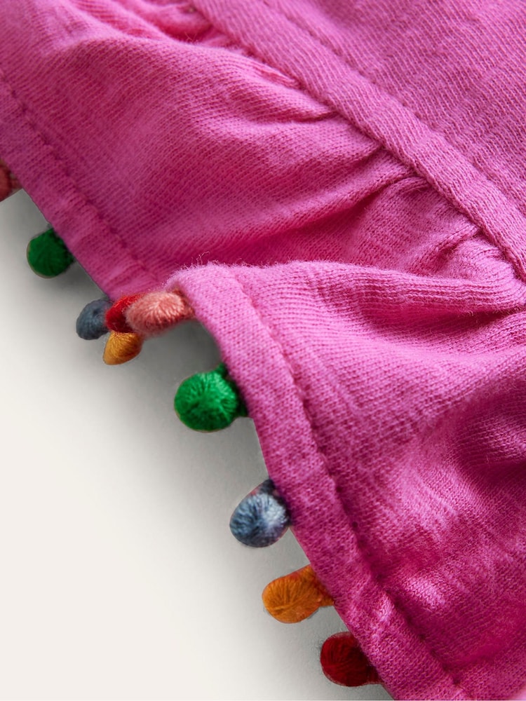 Boden Pink 100% Cotton Pom Trim T-Shirt - Image 3 of 3 Boden Pink 100% Cotton Pom Trim T-Shirt - Image 3 of 3