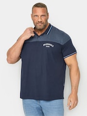 BadRhino Big & Tall Navy Blue Originals Cut And Sew 100% Cotton Polo Shirt - Image 1 of 3