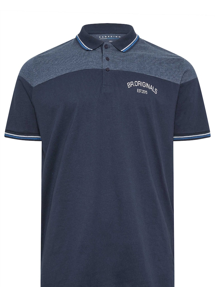 BadRhino Big & Tall Navy Blue Originals Cut And Sew 100% Cotton Polo Shirt - Image 2 of 3