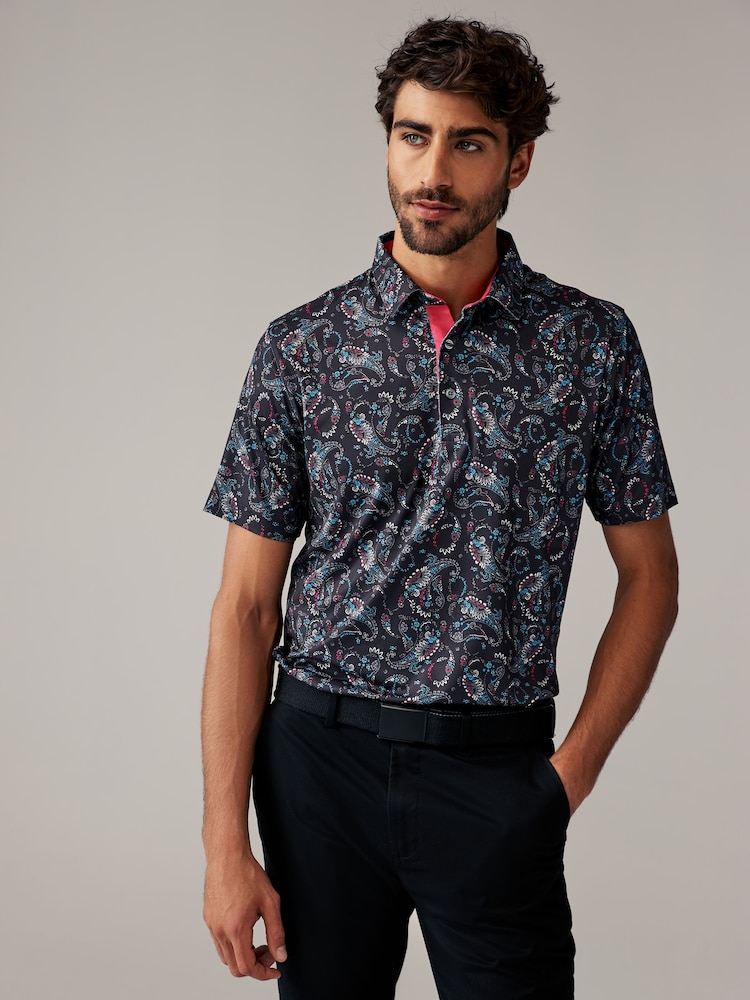 Puma Black CLOUDSPUN Mens Golf Paisley Polo Shirt - Image 1 of 1