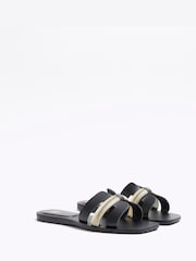 River Island Black Wide Fit Cut Out Leather Sandals - Image 2 of 4