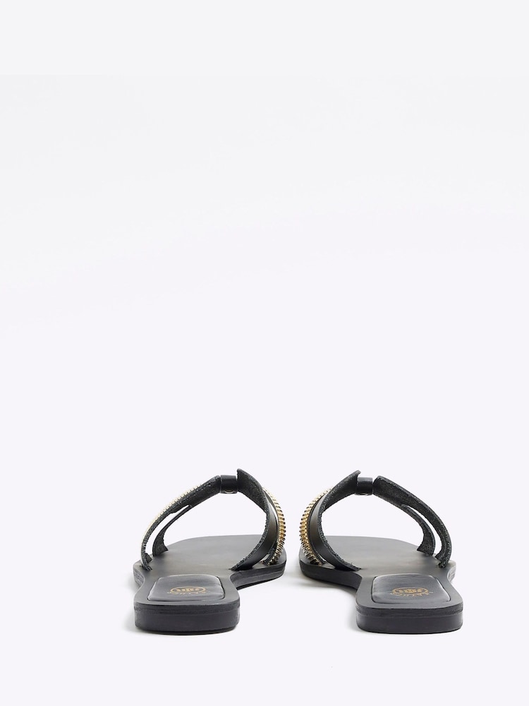 River Island Black Wide Fit Cut Out Leather Sandals - Image 3 of 4
