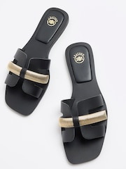 River Island Black Wide Fit Cut Out Leather Sandals - Image 4 of 4