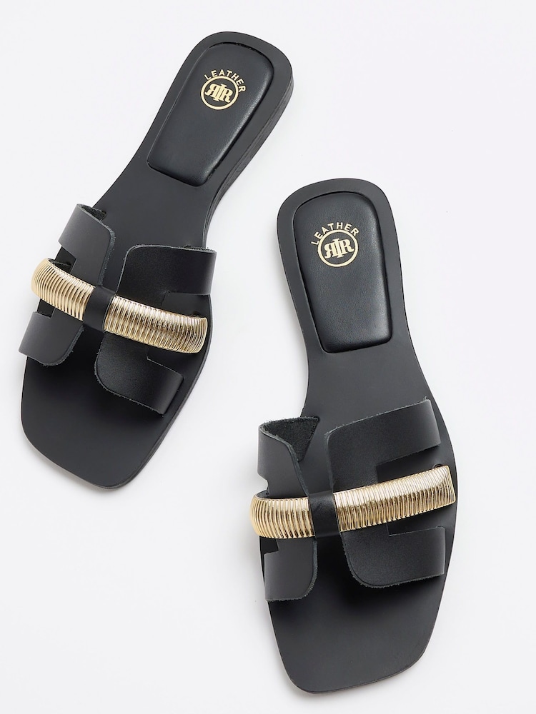 River Island Black Wide Fit Cut Out Leather Sandals - Image 4 of 4