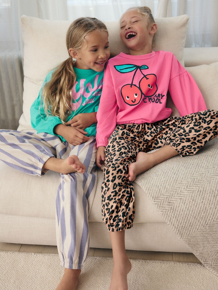 Pink Grün - Jogger-Pyjamas im 2er-Pack aus 100 % Baumwolle (3-16Jahre) - Bild 1 von 9