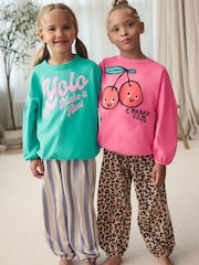 Pink Grün - Jogger-Pyjamas im 2er-Pack aus 100 % Baumwolle (3-16Jahre) - Bild 2 von 9