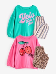 Pink Grün - Jogger-Pyjamas im 2er-Pack aus 100 % Baumwolle (3-16Jahre) - Bild 5 von 9