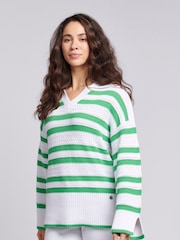 U.S. Polo Assn. Green Oversized Womens Pointelle Knit Collar Jumper - Image 1 of 9