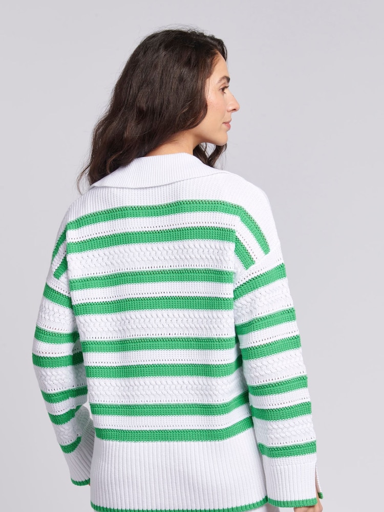 U.S. Polo Assn. Green Oversized Womens Pointelle Knit Collar Jumper - Image 2 of 9