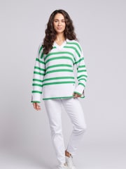 U.S. Polo Assn. Green Oversized Womens Pointelle Knit Collar Jumper - Image 4 of 9