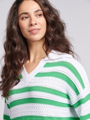 U.S. Polo Assn. Green Oversized Womens Pointelle Knit Collar Jumper - Image 5 of 9
